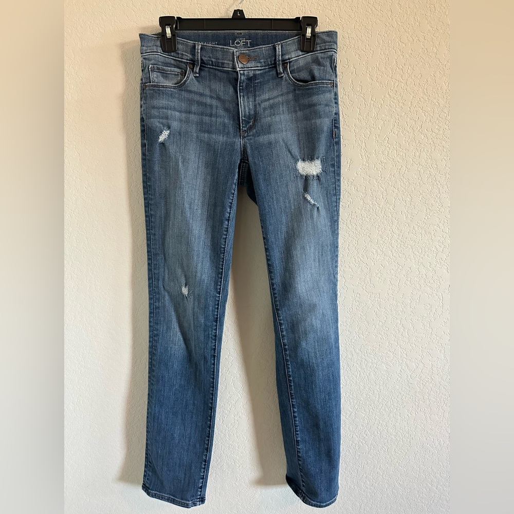 LOFT Modern Straight Jeans with Faded Distressing